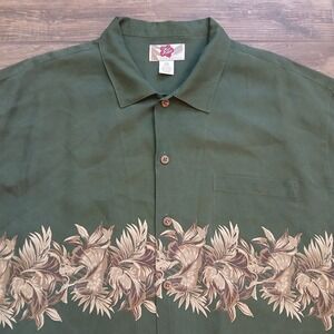 Hilo Hattie Shirt Mens XXL 2XL Green‎ 100% Silk Hawaiian Aloha Floral Tropical